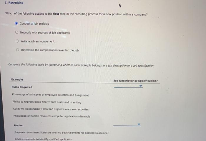 1. Recruiting Which of the following actions is