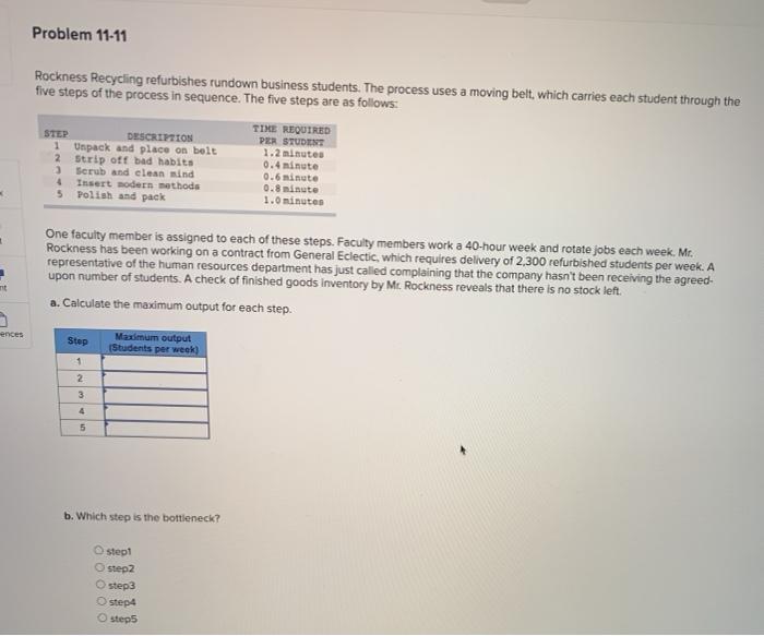 Problem 11-11 Rockness Recycling refurbishes
