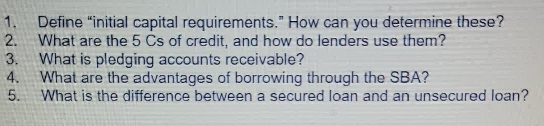 1. 2. 3. 4. 5. Define "initial capital