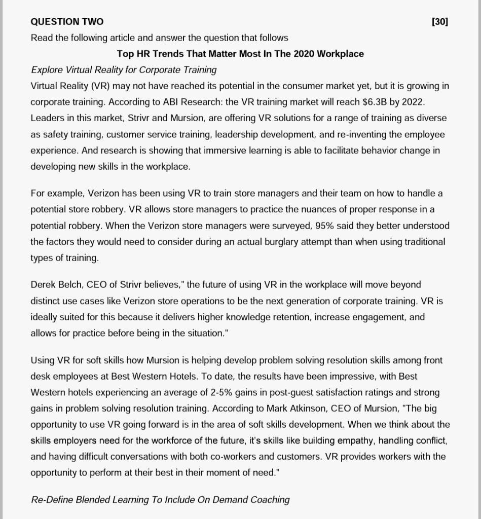 QUESTION TWO [30] Read the following article and