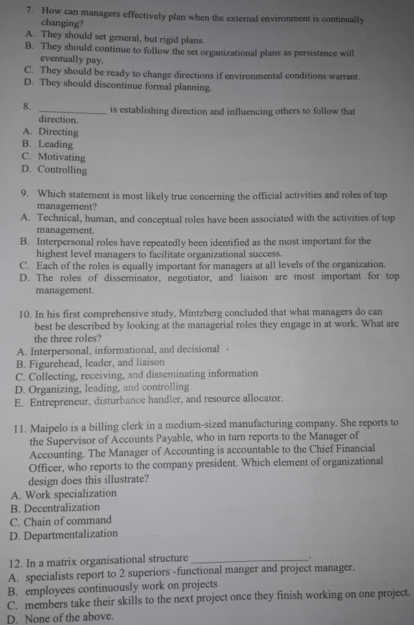 7. How can managers effectively plan when the