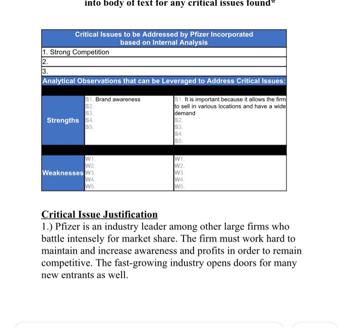 fill out the chart based on Pfizer. the first