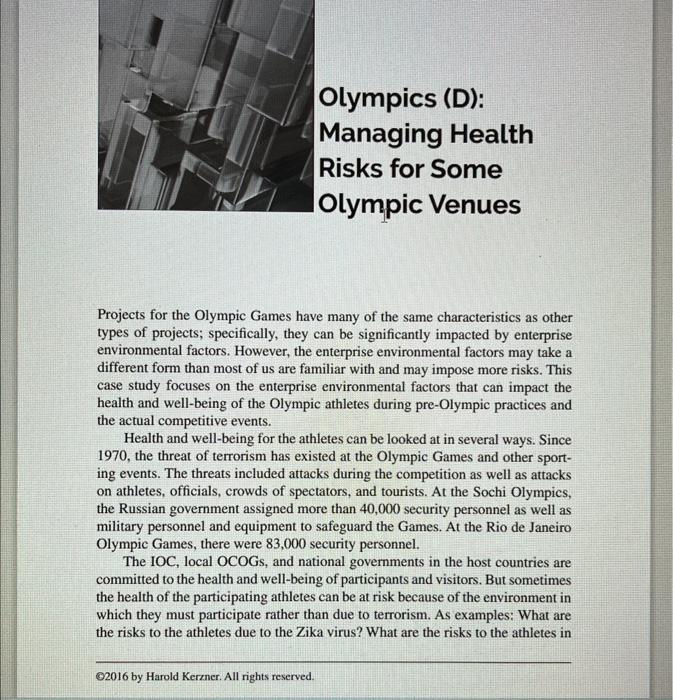 Olympics (D): Managing Health Risks for Some