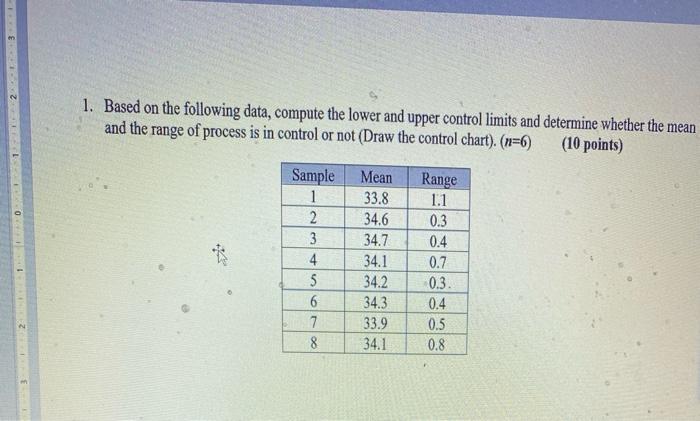 1. Based on the following data, compute the lower