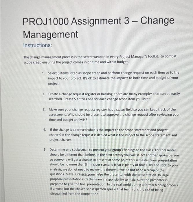 `PROJ1000 Assignment 3 Change Management