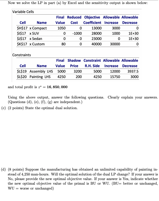 (50 points) A car manufacturer produces 4 types