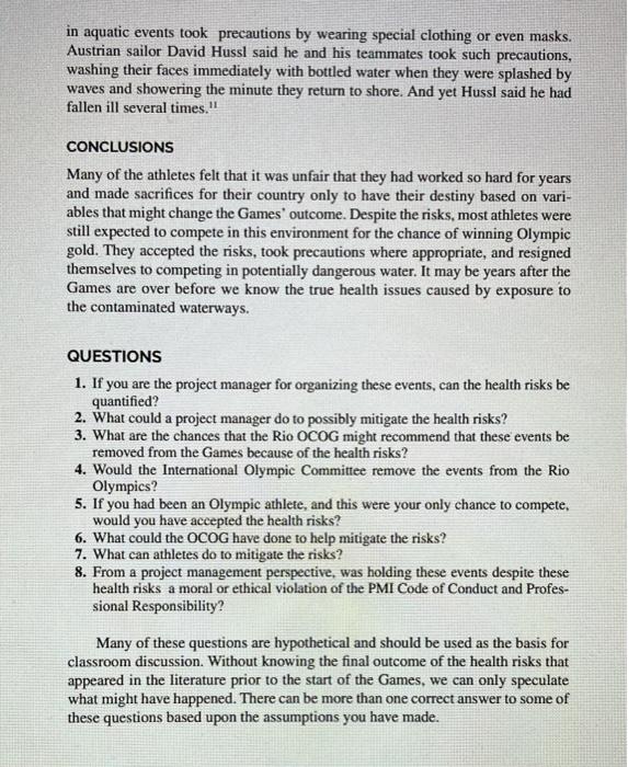 Olympics (D): Managing Health Risks for Some