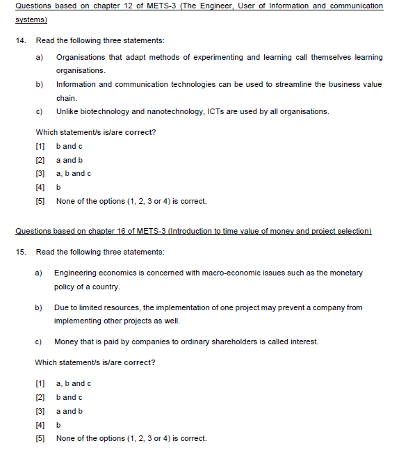 Questions based on chapter 12 of METS-3 (The