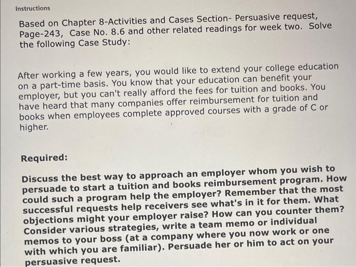 Instructions Based on Chapter 8-Activities and