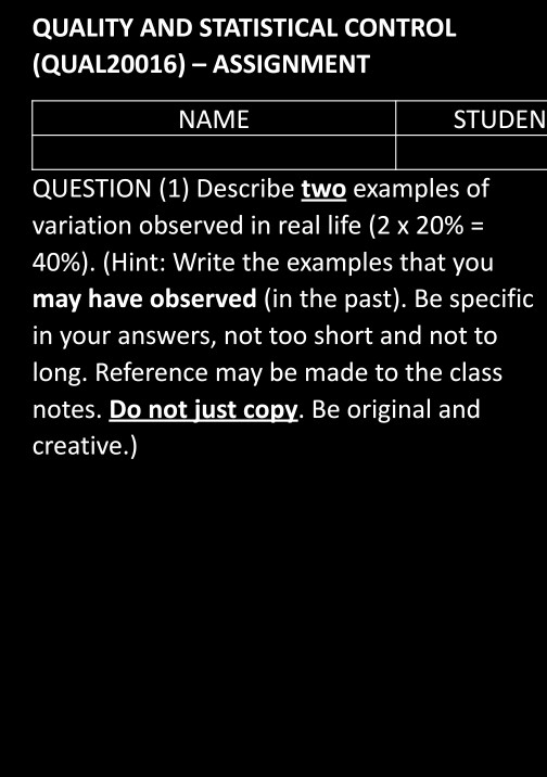 How can I explain this? QUALITY AND STATISTICAL