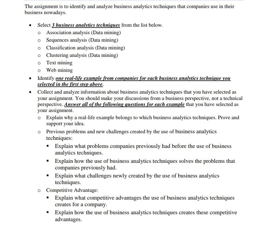 The assignment is to identify and analyze