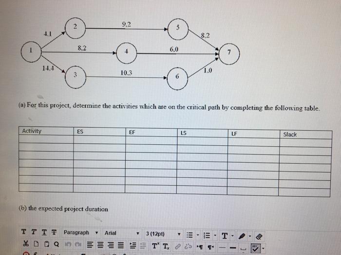 in the project network presented below, numbers