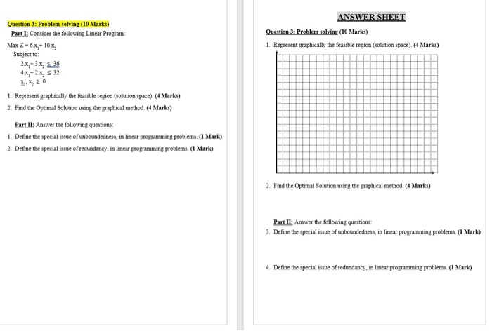 ANSWER SHEET Question 3: Problem solving (10