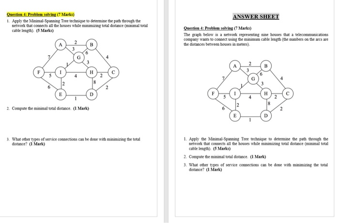 ANSWER SHEET Question 3: Problem solving (10