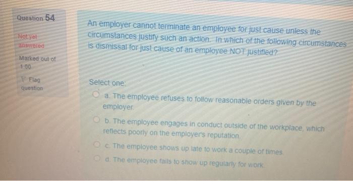 Question 56 The Employment Standards Code