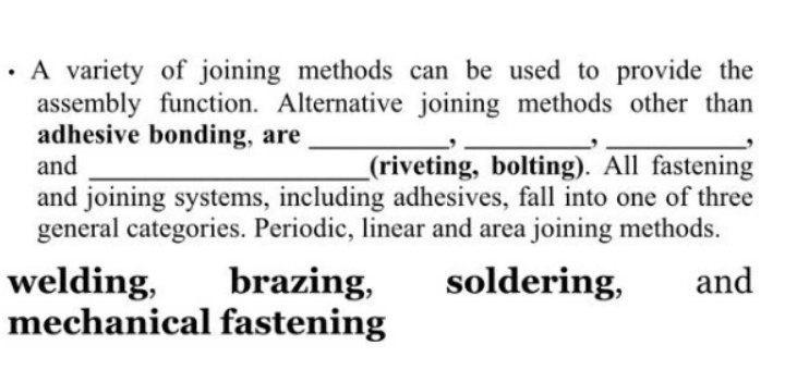 i need the answer quickly A variety of joining