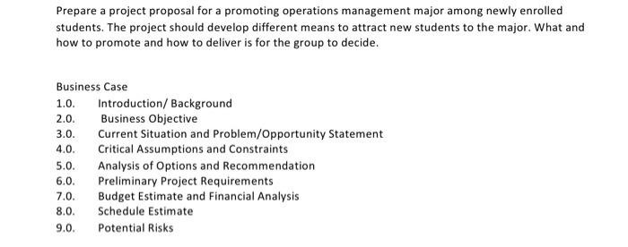 Prepare a project proposal for a promoting