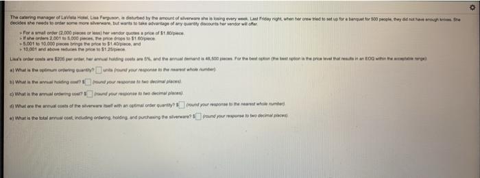 the catering manager of LaVista Hotel, Lisa