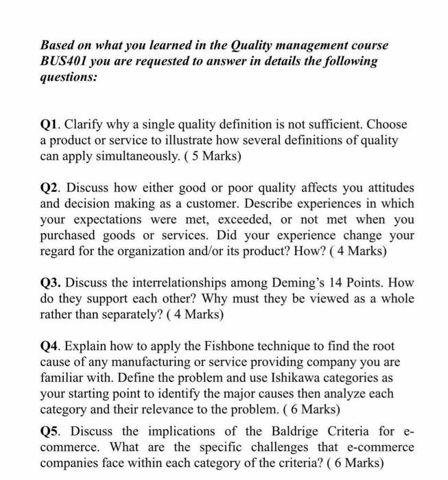 Based on what you learned in the Quality