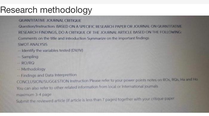Research methodology QUANTITATIVE JOURNAL