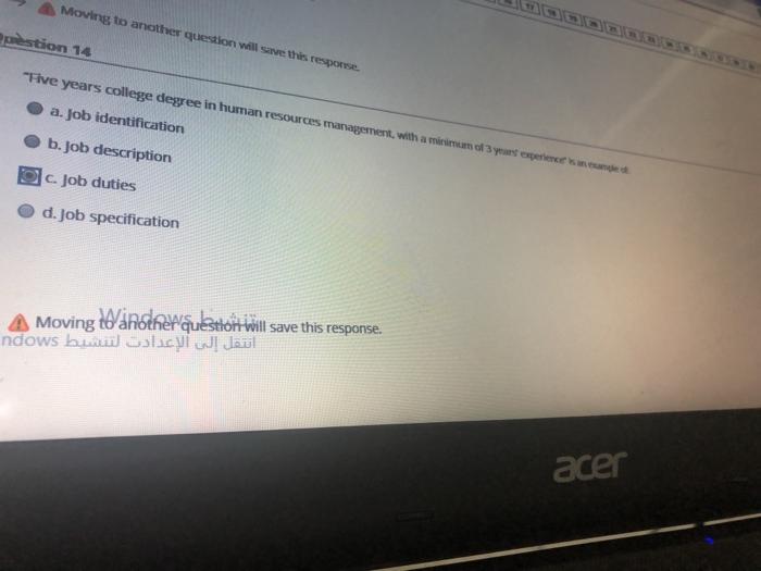 Moving to another question will save this