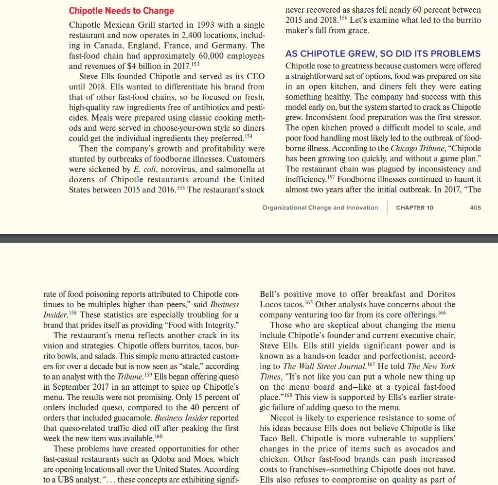 Please read the case Chipotle needs to change on