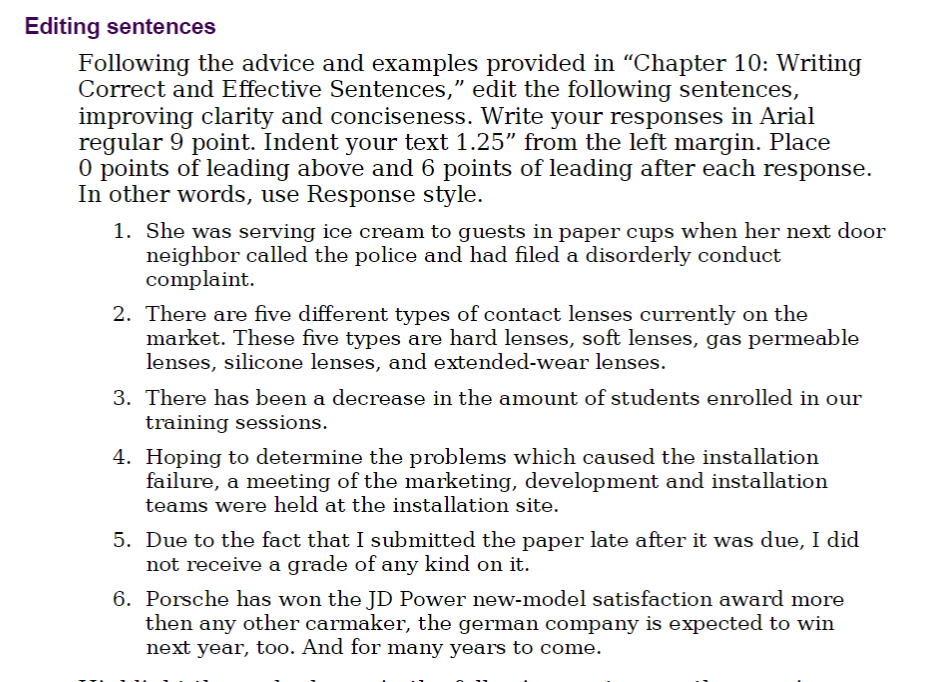 Editing sentences Following the advice and