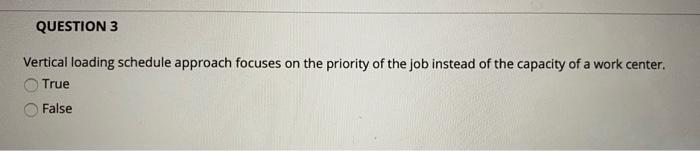QUESTION 3 Vertical loading schedule approach