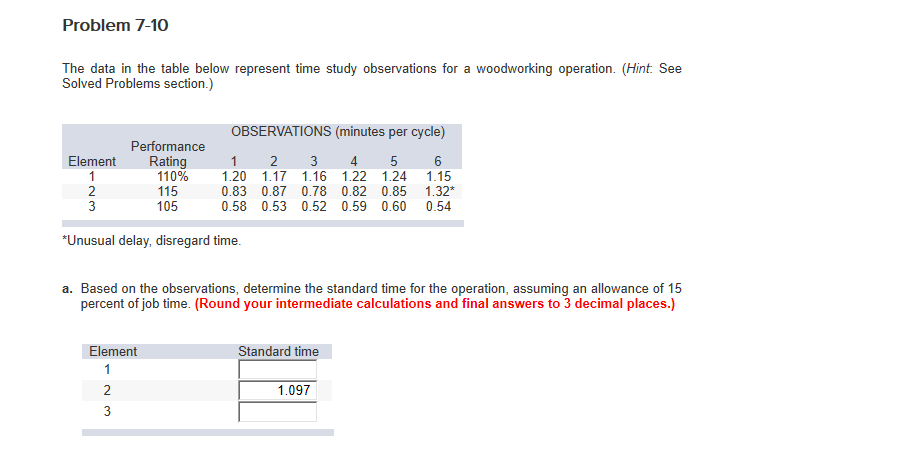 Element 2 standard time is 1.097. Need Element 1