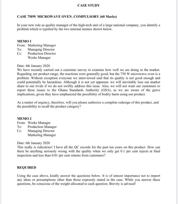 CASE STUDY CASE 750W MICROWAVE OVEN. COMPULSORY