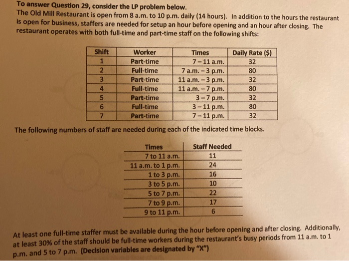 To answer Question 29, consider the LP problem