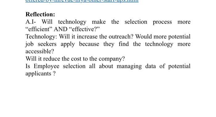 Reflection: A.I- Will technology make the