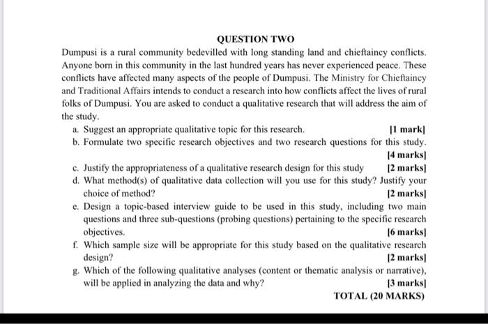 QUESTION TWO Dumpusi is a rural community