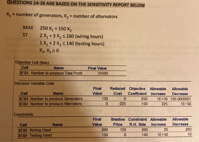 QUESTIONS 24-26 ARE BASED ON THE SENSITIVITY
