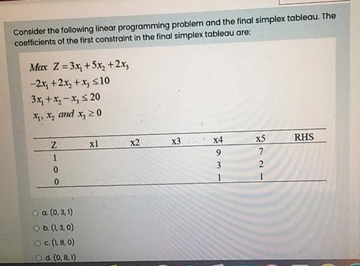 Consider the following linear programming problem