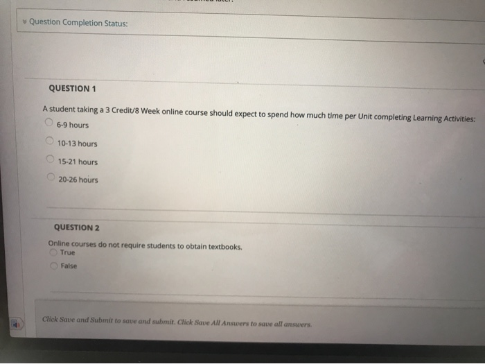 Question Completion Status: QUESTION 1 A student
