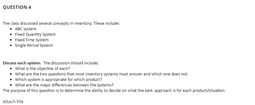 QUESTION 4 The class discussed several concepts