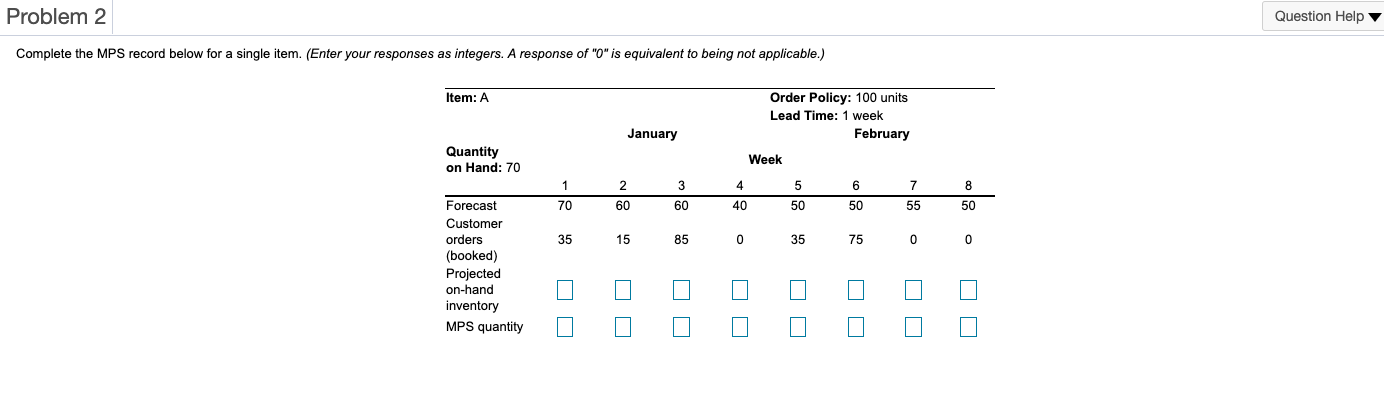 Problem 2 Question Help Complete the MPS record