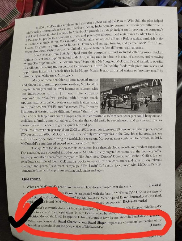 Answer only 4 Number Questions McDonald's Total