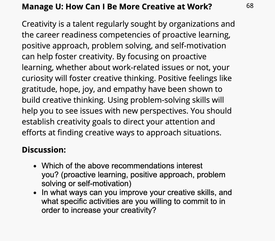 Manage U: How Can I Be More Creative at Work? 68