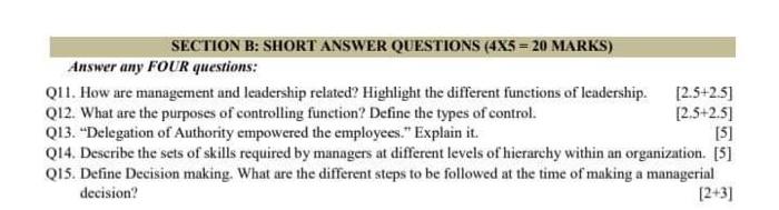 SECTION B: SHORT ANSWER QUESTIONS (4X5 = 20