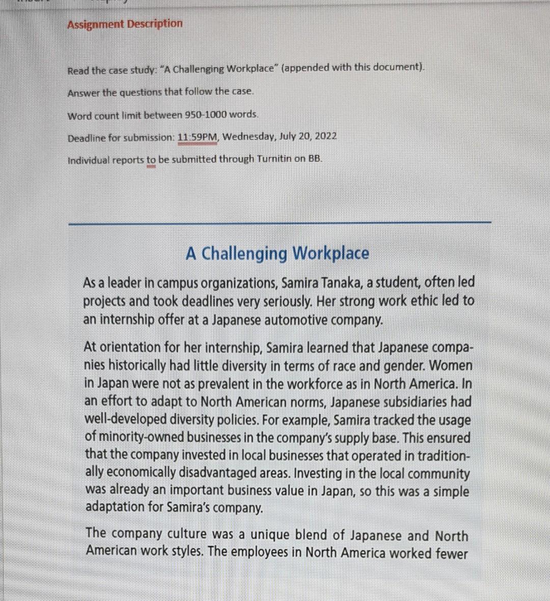 Assignment Description Read the case study: "A