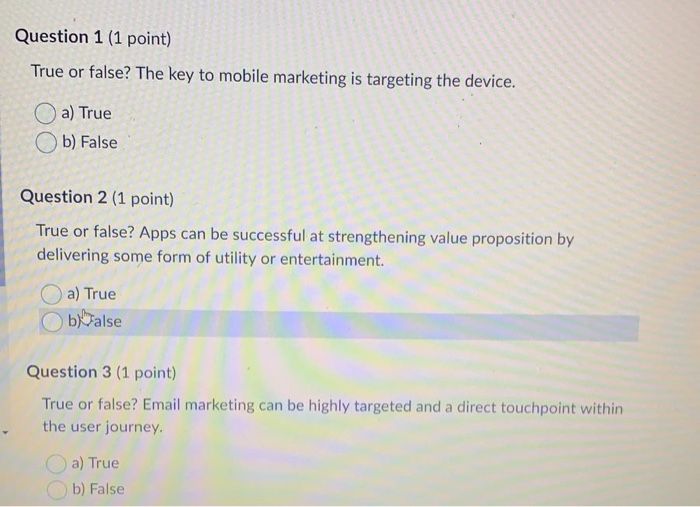 Question 1 (1 point) True or false? The key to