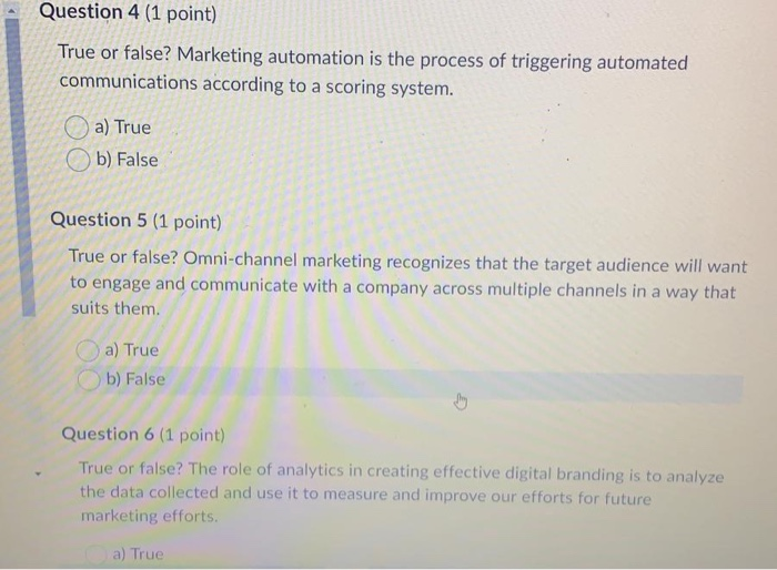 Question 1 (1 point) True or false? The key to