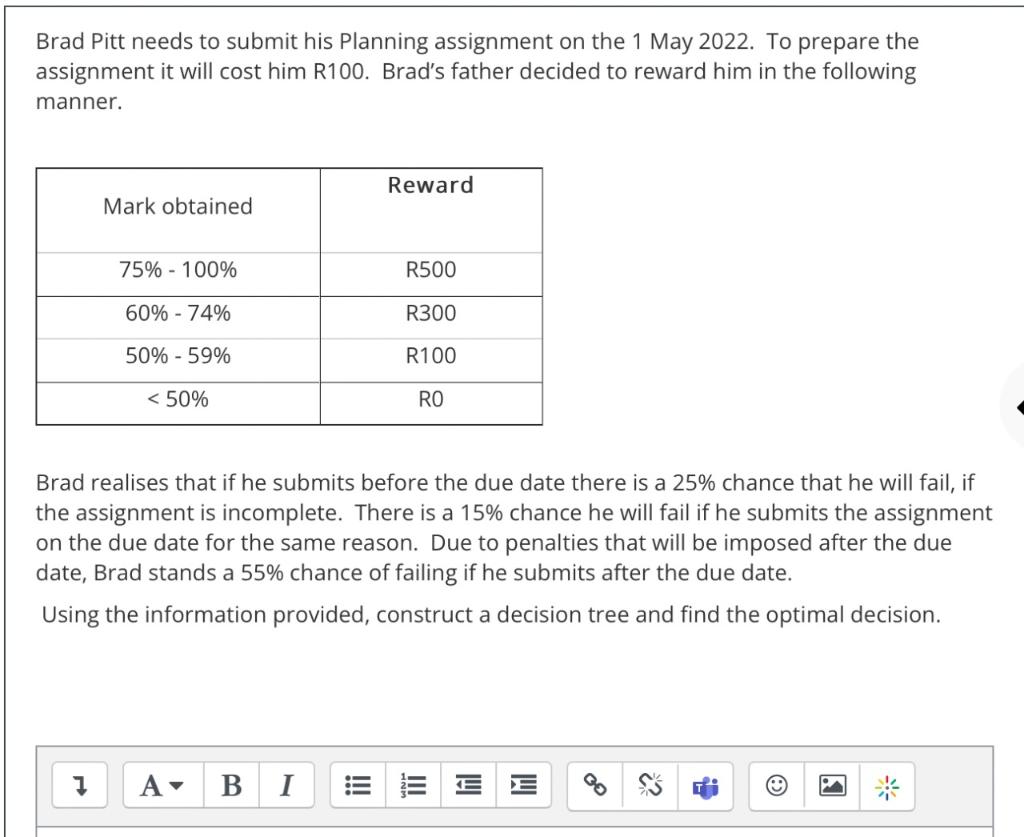 Brad Pitt needs to submit his Planning assignment