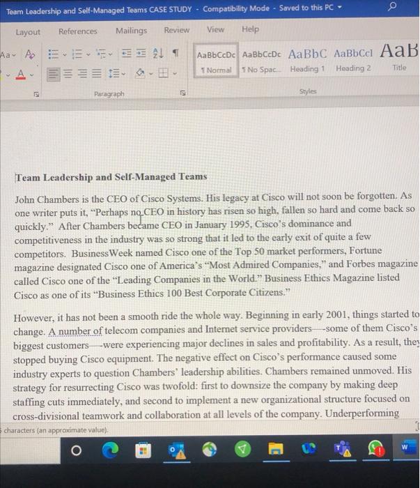 Team Leadership and Self-Managed Teams CASE STUDY