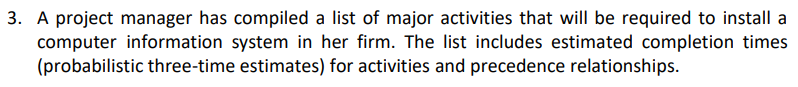 a) Construct a network diagram. b) Calculate the