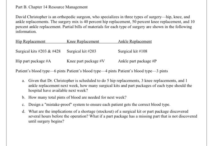 Part B. Chapter 14 Resource Management David