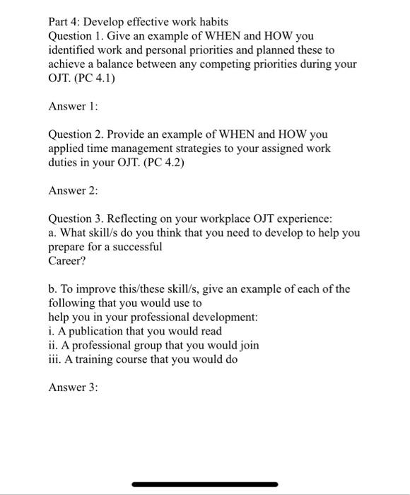 Part 4: Develop effective work habits Question 1.