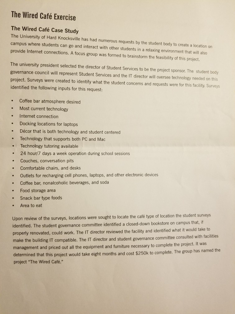 Project Management Create a Requirements